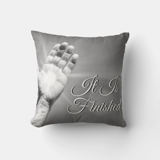It Is Finished Grayscale Throw Pillow (Front)