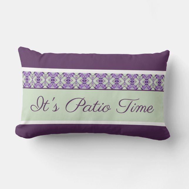 It Is Patio Time With Plum Patterned Designer Lumbar Pillow (Front)