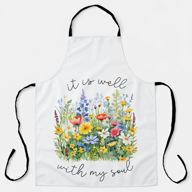It is well, christian wildflower spring apron (Front)