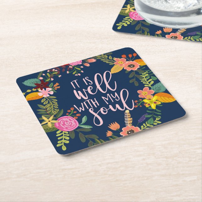 It Is Well With My Soul, Hymn, Bible, Quote Square Paper Coaster (Angled)