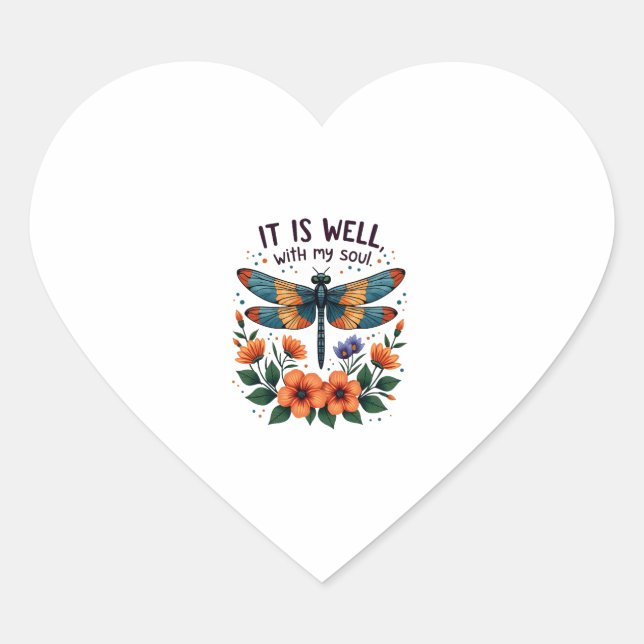 It Is Well With My Soul Inspirational Quote (1) Heart Sticker (Front)