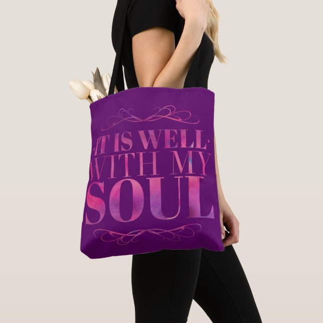 It Is Well With My Soul Purple Tote Bag (Close Up)