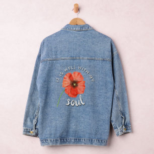 It Is Well With My Soul Red Poppy Floral Faith Denim Jacket