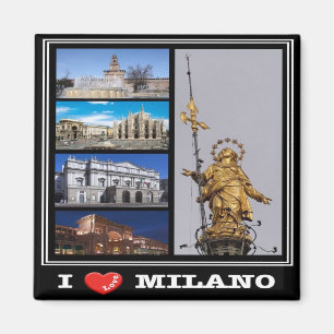 IT - Italy Milan Milano - I Love - Collage Mosaic Magnet