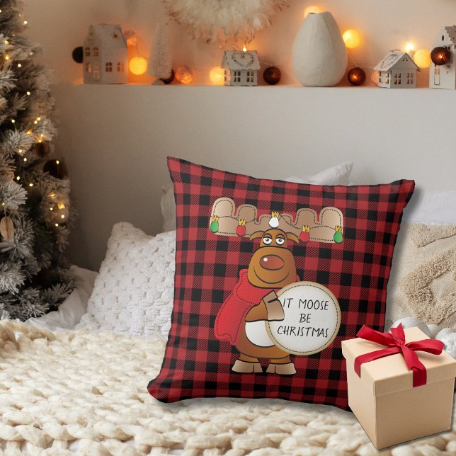  It Moose be Christmas Funny Cartoon Personalized  Throw Pillow (Creator Uploaded)