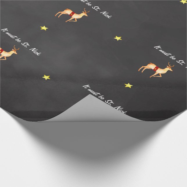 It Must Be St. Nick Reindeer in Starry Night Sky Wrapping Paper (Corner)
