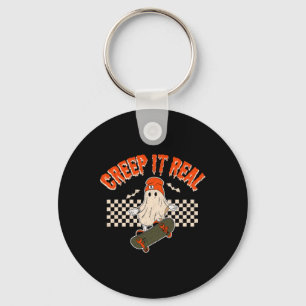 It Real Skateboarding Ghost Bats Retro Halloween 2 Keychain