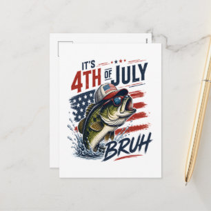 It’s 4th of July Bass Brute Fishing Holiday Postcard