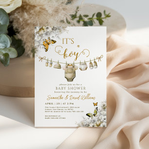 It’s a Boy Baby in Bloom Neutral Clothesline Invitation