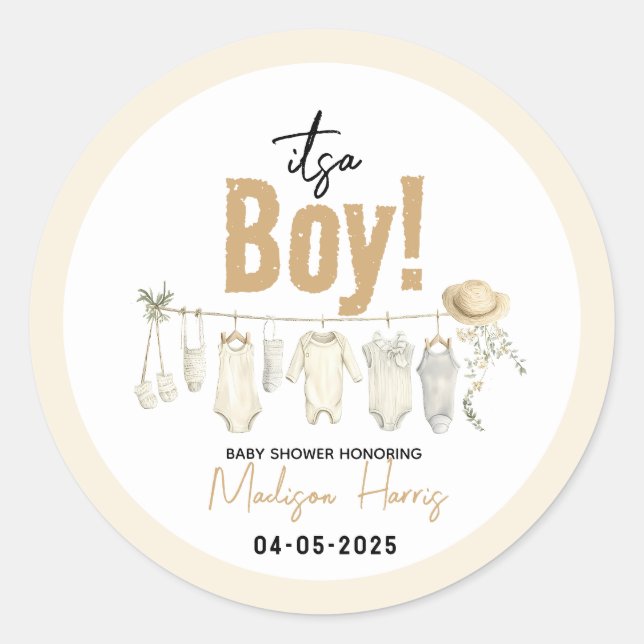 It’s a Boy! Blue Baby Shower – Cute & Sweet Classic Round Sticker (Front)