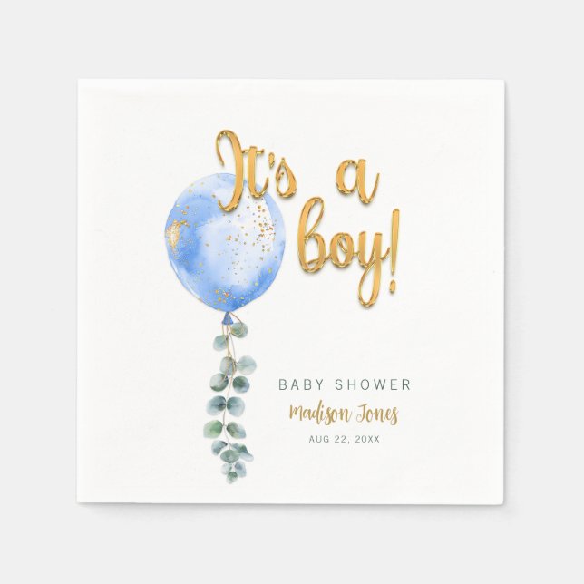 It’s a Boy Blue Balloon Baby Shower Napkins (Front)