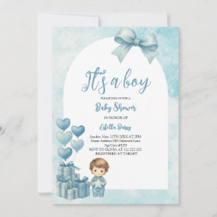 It’s a Boy Blue Bow Balloon Baby Shower Invitation