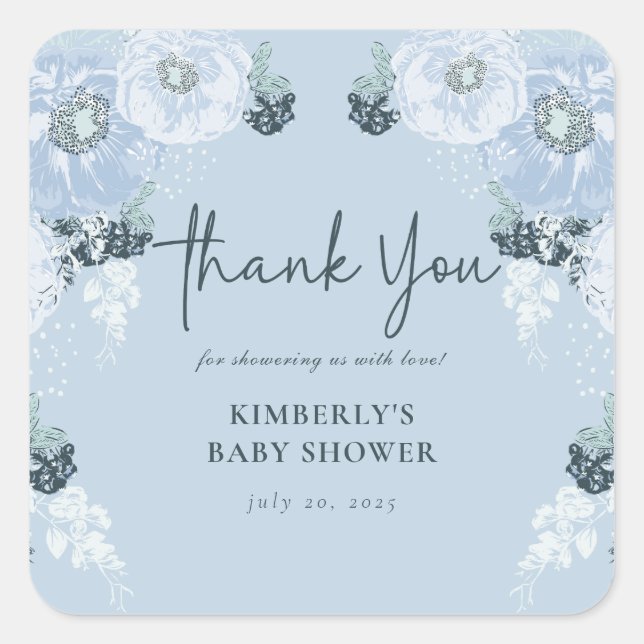 It’s A Boy Blue Floral Baby Shower  Square Sticker (Front)