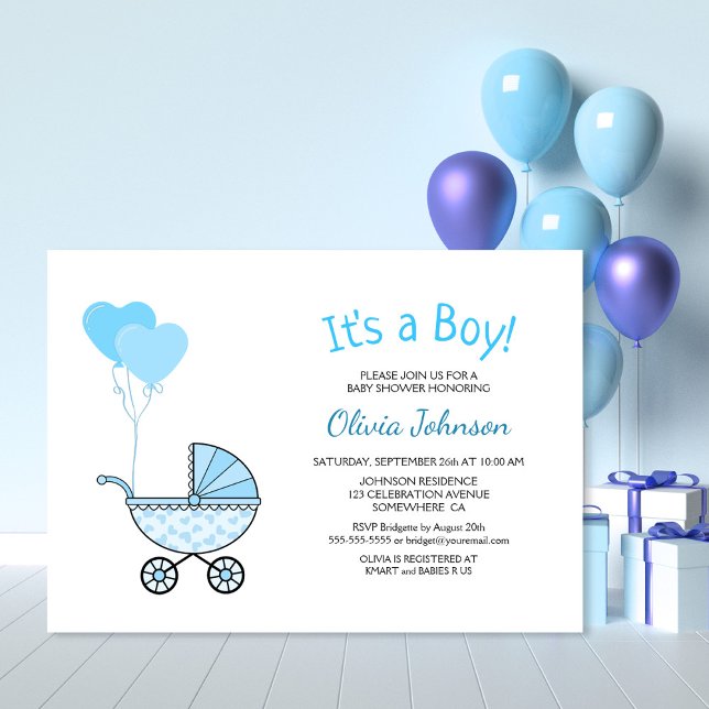 It’s a Boy Blue Stroller Baby Shower Invitation (Creator Uploaded)