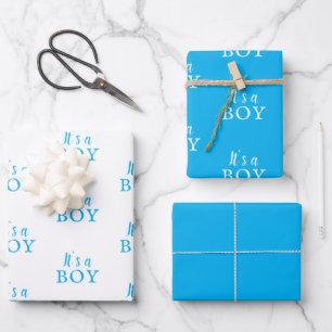 It`s a Boy Blue Typography Baby Boy Baby Shower Wrapping Paper Sheet