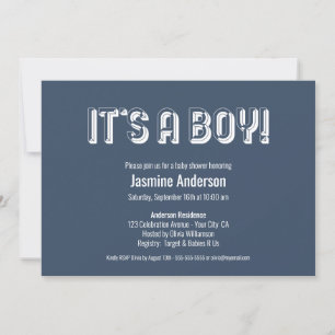 It’s a Boy Bold Modern Grey Minimalist Baby Shower Invitation