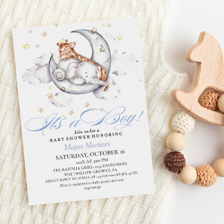  It´s a Boy Cute Elephant  & Giraffe Baby Shower  Invitation