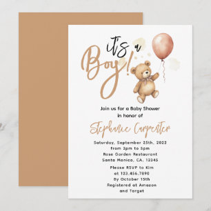 It’s a Boy! Cute Teddy Bear Baby Shower Invitation