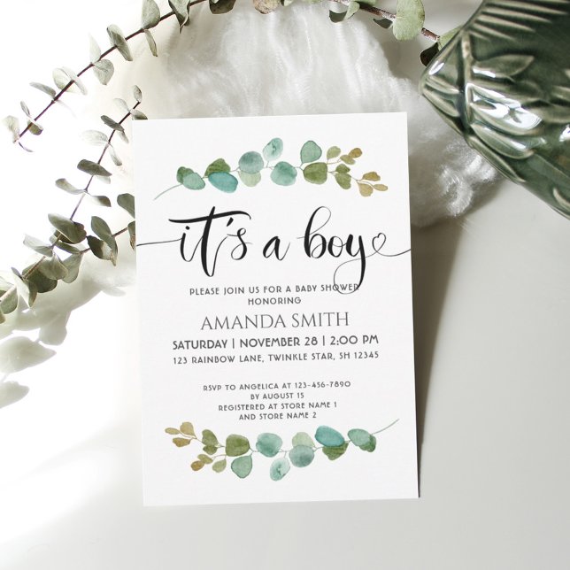 It’s a Boy Eucalyptus Baby Shower Invitation (Creator Uploaded)