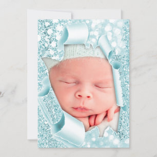 It’s a Boy Girl Photo Blue 3D Glitter Baby Shower Invitation