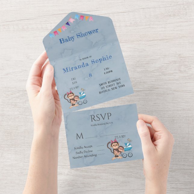 It’s a Boy Monkey Baby Shower  All In One Invitation (Tearaway)