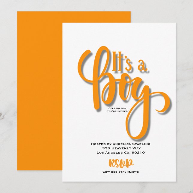 It’s a boy orange Announcement Card (Front/Back)