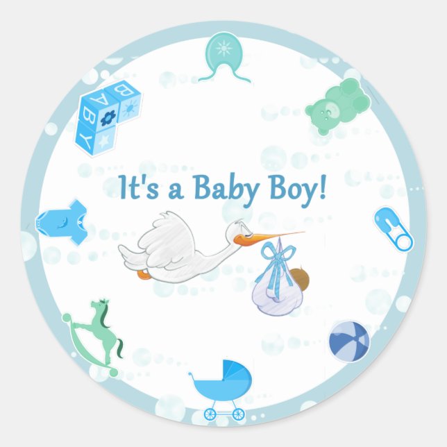 It’s a Boy – Personalized Baby Shower Classic Round Sticker (Front)