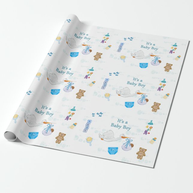It’s a Boy – Personalized Baby Shower Wrapping Paper (Unrolled)