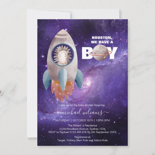 It`s a boy space rocket baby shower invitation (Front)