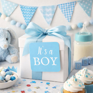 It`s a Boy Typography Blue Baby Boy Baby Shower Square Sticker