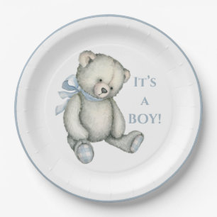 It’s a BOY Vintage Rustic Blue Teddy Bear Paper Plate
