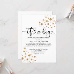 It’s a Boy Yellow Stars, Black & White Baby Shower Invitation