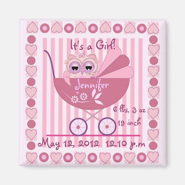 It’s A Girl Baby Announcement Magnet (Front)