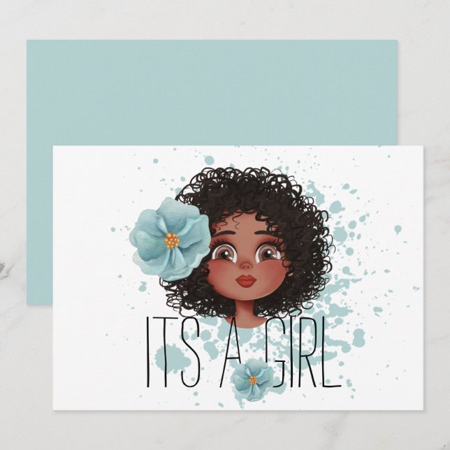 It’s a girl, blueflower, baby girl birth Announce Announcement (Front/Back)