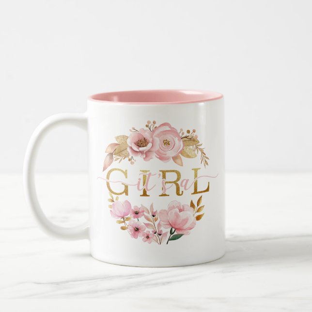 It’s a Girl Blush Pink Floral Mug (Left)
