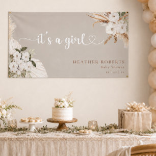 It’s a Girl Boho Floral Neutral Baby Shower Banner