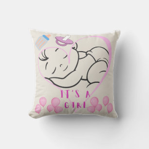 It’s a Girl” design to celebrate the arrival  Throw Pillow