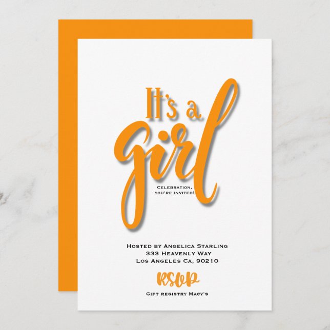 It’s a girl orange Announcement Card (Front/Back)