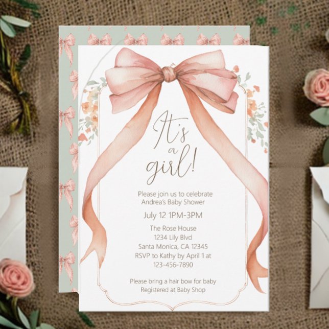 It’s A Girl Pink Bow Baby Shower Invitation (Creator Uploaded)