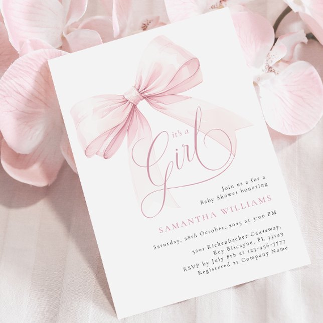 It’s a Girl Pink Bow Baby Shower Invitation (Creator Uploaded)