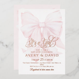 It’s a Girl Pink Bow Modern Elegant Baby Shower