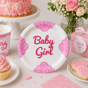 It’s a Girl Pink Clouds Baby Girl Shower Paper Plate