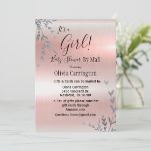 It’s a GIRL Pink Metallic Baby Shower By Mail Invitation