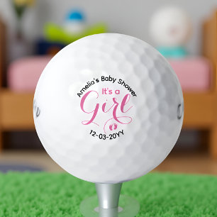It’s a Girl, Pink Personalized Baby Shower Favour Golf Balls