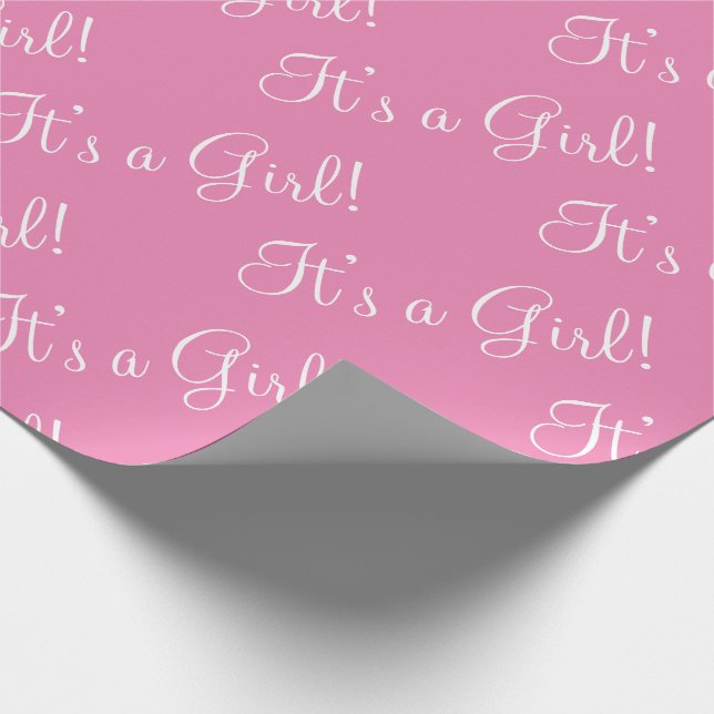 It’s a Girl Pink Script Baby Shower Wrapping Paper (Corner)