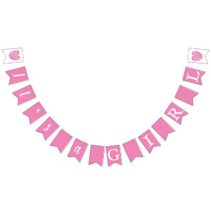 It`s a Girl Pink Typography Baby Shower Bunting Flags