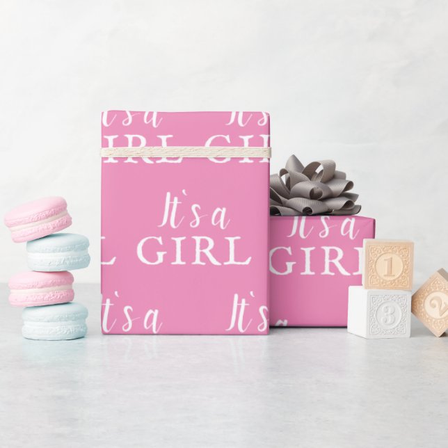 It`s a Girl Pink Typography Baby Shower Party Wrapping Paper (Baby Shower)