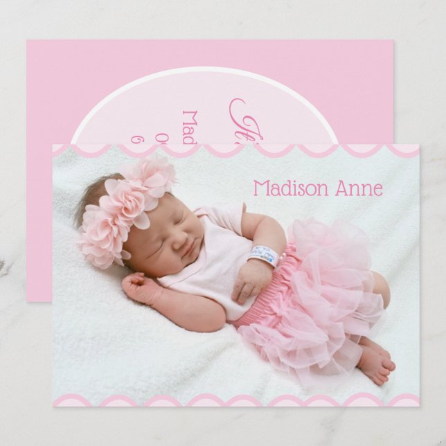 It’s a Girl Script Photo Pink Girly Elegant Birth Announcement (Front/Back)