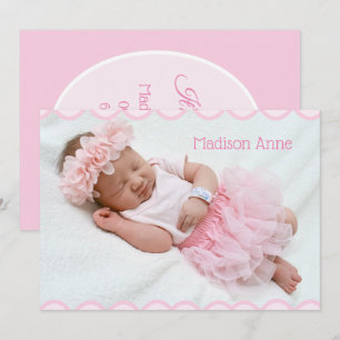 It’s a Girl Script Photo Pink Girly Elegant Birth Announcement