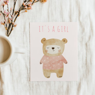It’s a Girl sleepy cute Bear Pink Baby Shower Invitation